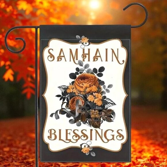 Samhain Blessings Garden Flag Halloween Fall Outdoor Banner Autumn Pagan Wicca - Picture 1 of 8